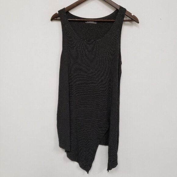 Alembika Womens Striped Asymmetric Tunic Top Size M 3 Black Lagenlook Lagom - Picture 1 of 9